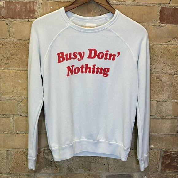 MOTHER Busy Doin Nothing light blue crew neck sweatshirt Sz XS - Picture 4 of 7